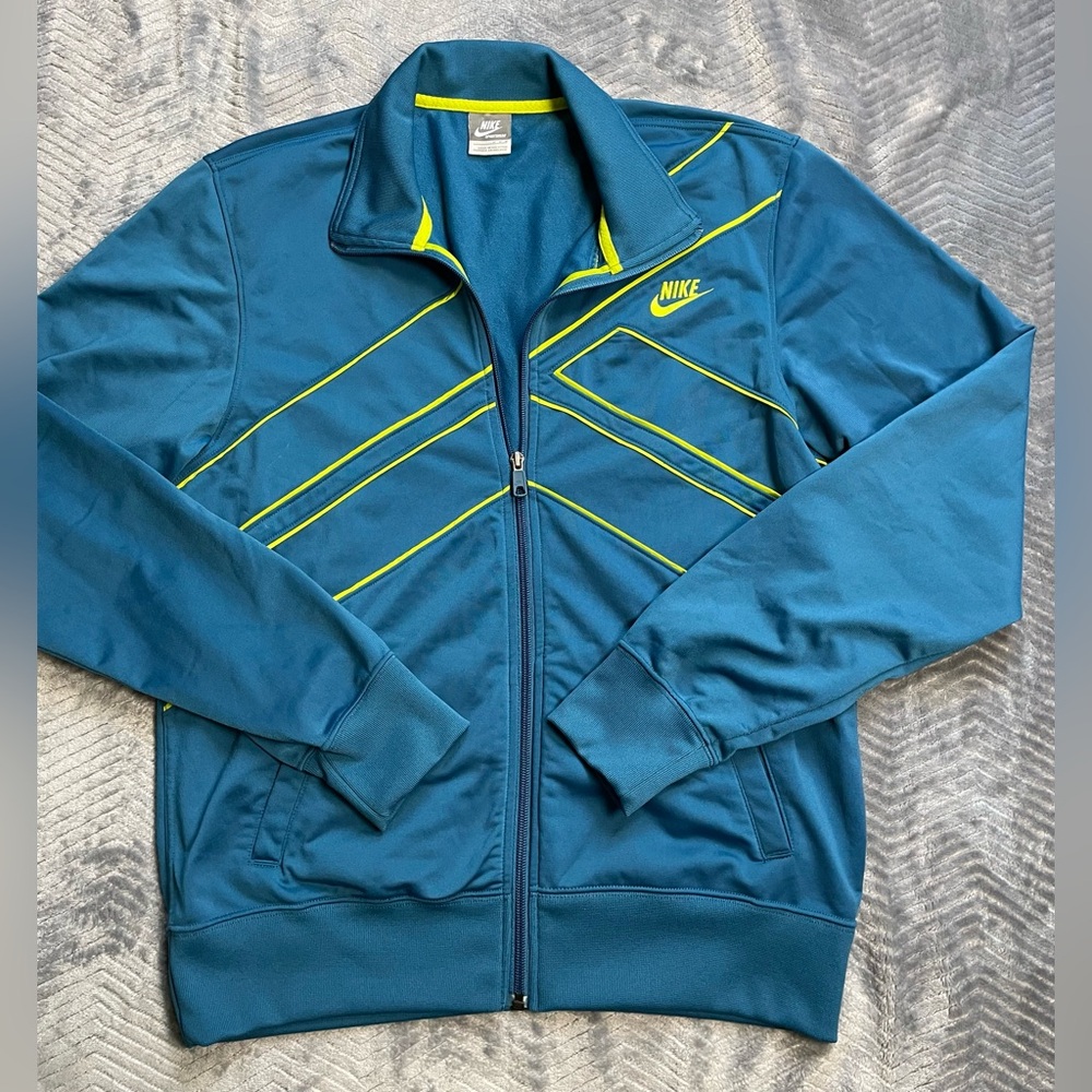 Vtg Nike Sportswear‎ Teal Neon Green Zip Track Jacket Medium